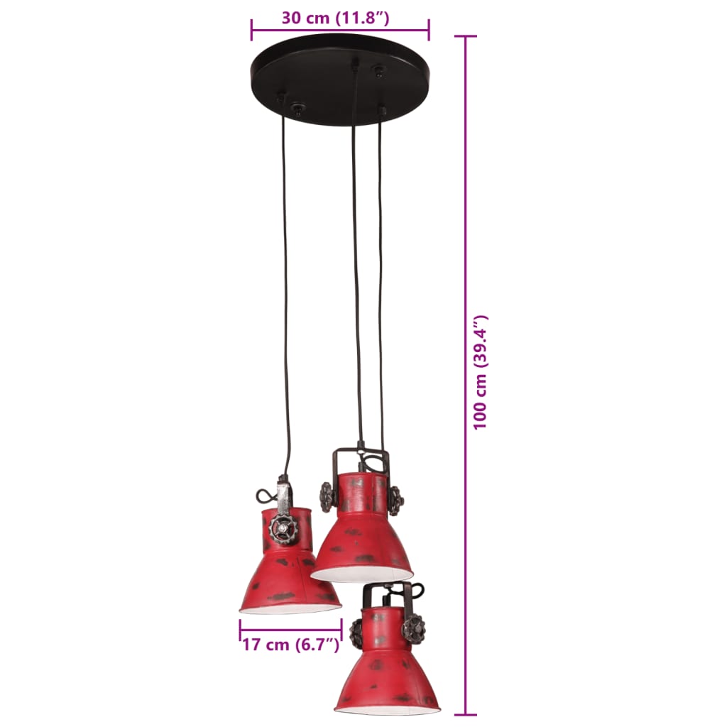 Hanglamp 25 W E27 30x30x100 cm verweerd rood - AllerleiShop