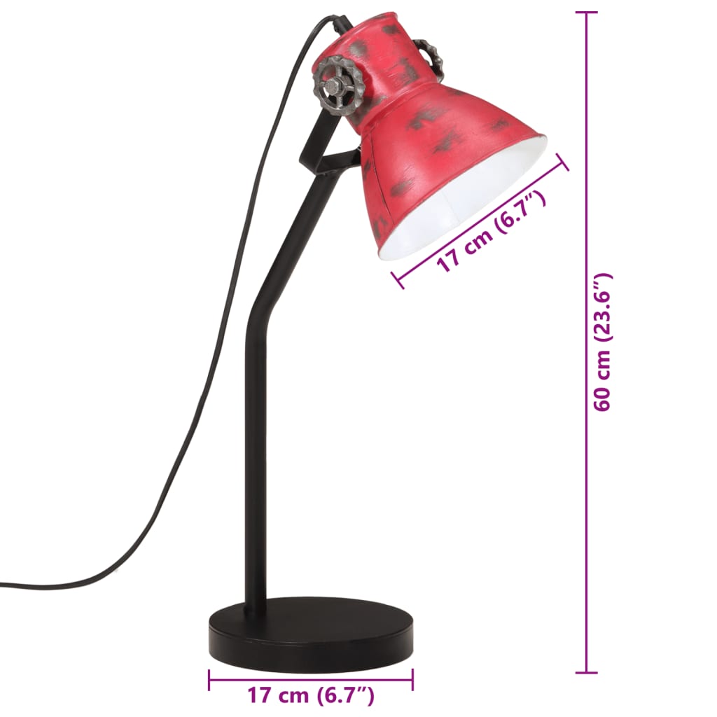 Bureaulamp 25 W E27 17x17x60 cm verweerd rood - AllerleiShop