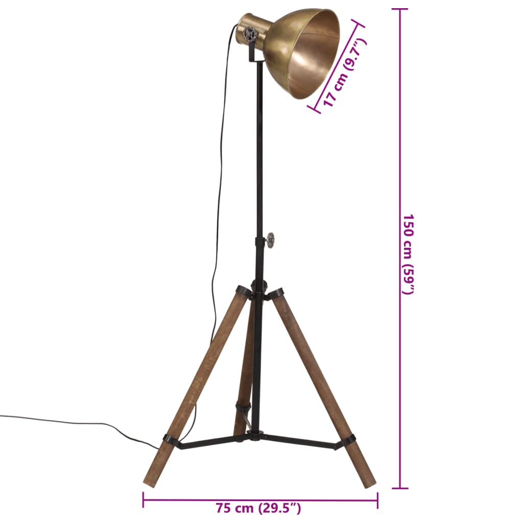 Vloerlamp 25 W E27 75x75x90-150 cm antiek messingkleurig - AllerleiShop