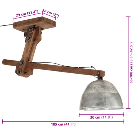 Plafondlamp 25 W E27 105x30x65-108 cm vintage zilverkleurig - AllerleiShop