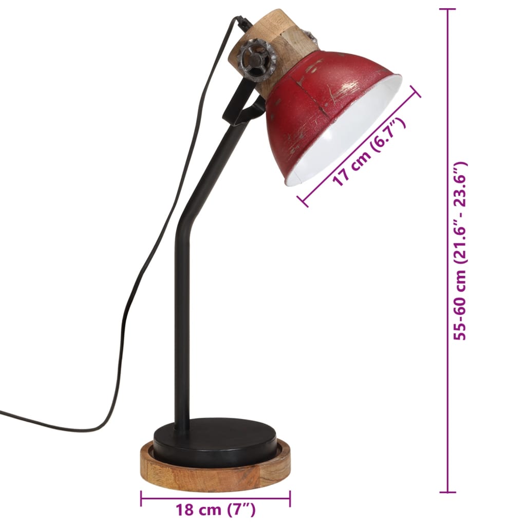 Bureaulamp 25 W E27 18x18x60 cm verweerd rood - AllerleiShop