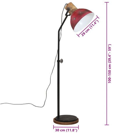 Vloerlamp 25 W E27 30x30x100-150 cm verweerd rood - AllerleiShop