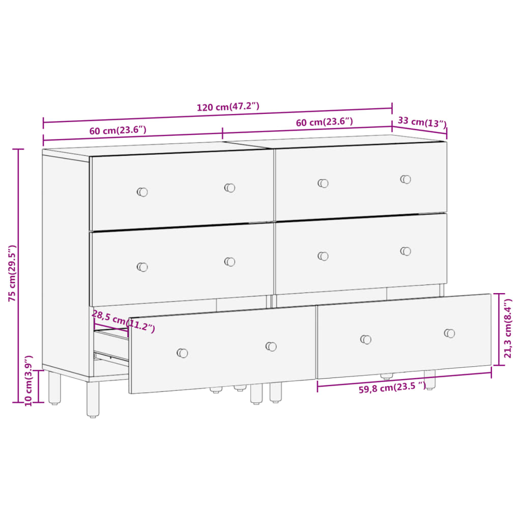 Bijzetkasten 2 st 60x33x75 cm massief mangohout zwart - AllerleiShop