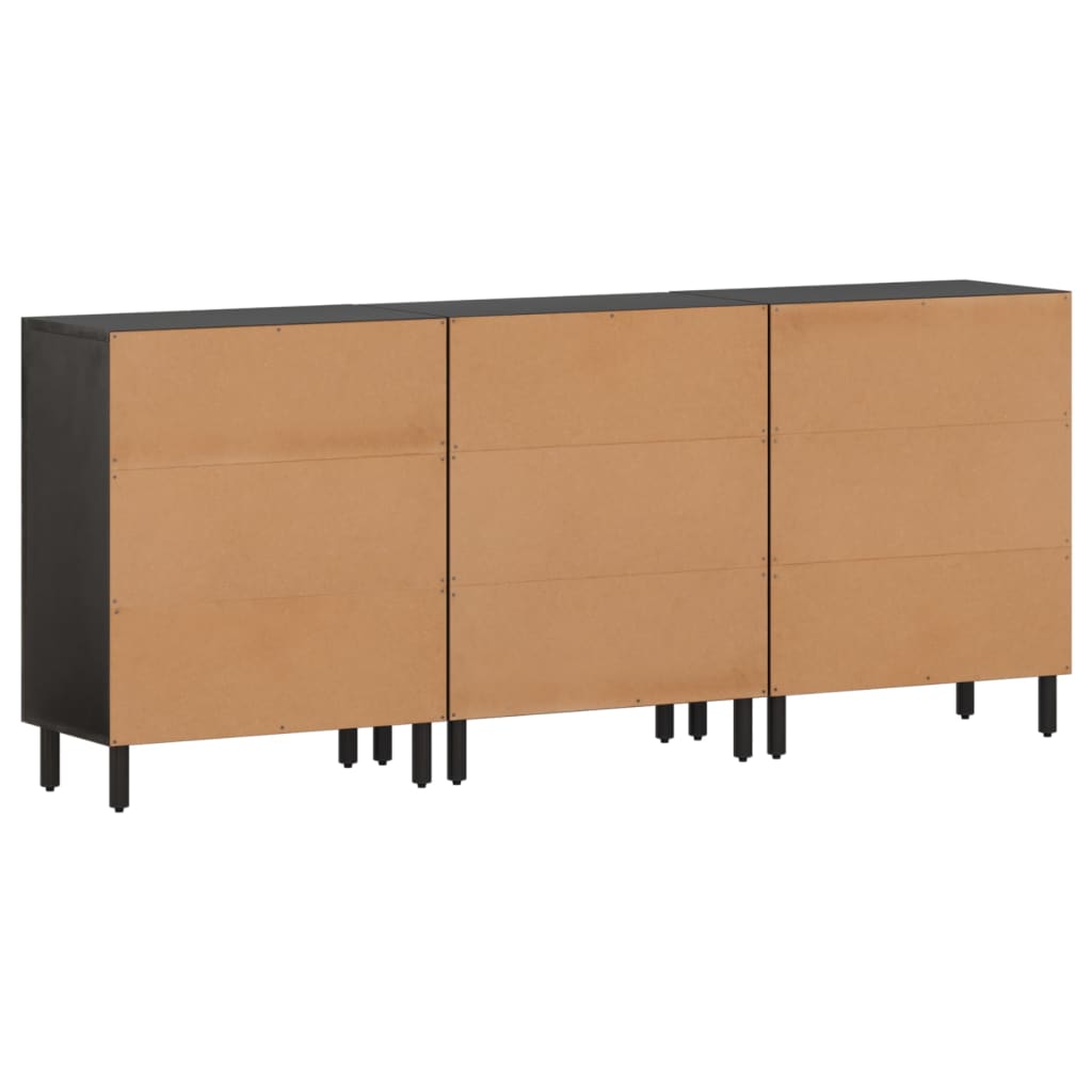 Bijzetkasten 3 st 60x33x75 cm massief mangohout zwart - AllerleiShop