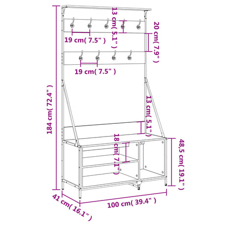 Kledingrek met schoenenrek 100x41x184 cm zwart - AllerleiShop