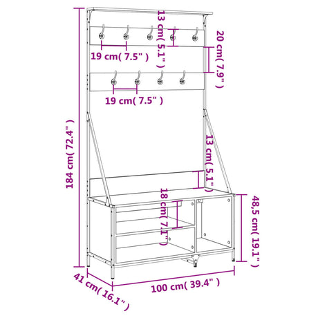 Kledingrek met schoenenrek 100x41x184 cm sonoma eikenkleurig - AllerleiShop