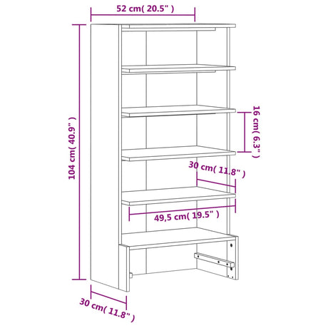 Schoenenkast 52x30x104 cm massief grenenhout wasbruin