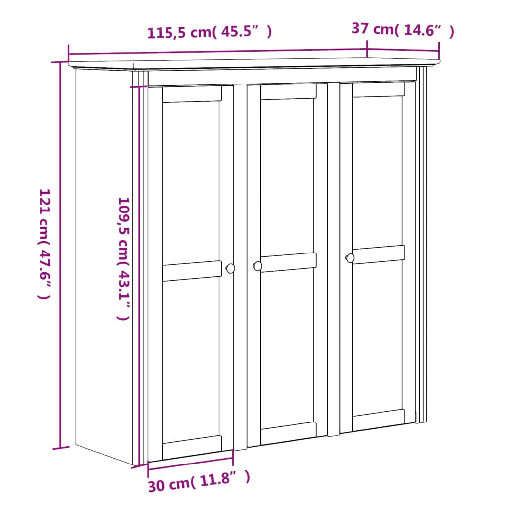 Hoge kast BODO 115,5x43x200,5 cm massief grenenhout wit - AllerleiShop