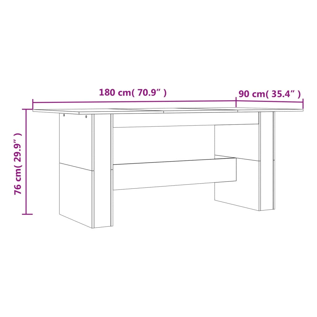 Eettafel 180x90x76 cm bewerkt hout grijs sonoma eikenkleurig - AllerleiShop