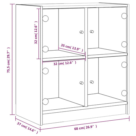 Bijzetkast met glazen deuren 68x37x75,5 cm wit