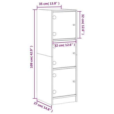 Hoge kast met glazen deuren 35x37x109 cm wit