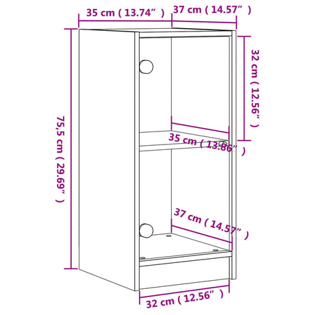 Bijzetkast met glazen deuren 35x37x75,5 cm wit