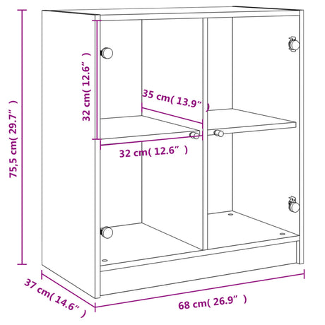 Bijzetkast met glazen deuren 68x37x75,5 cm gerookt eikenkleurig