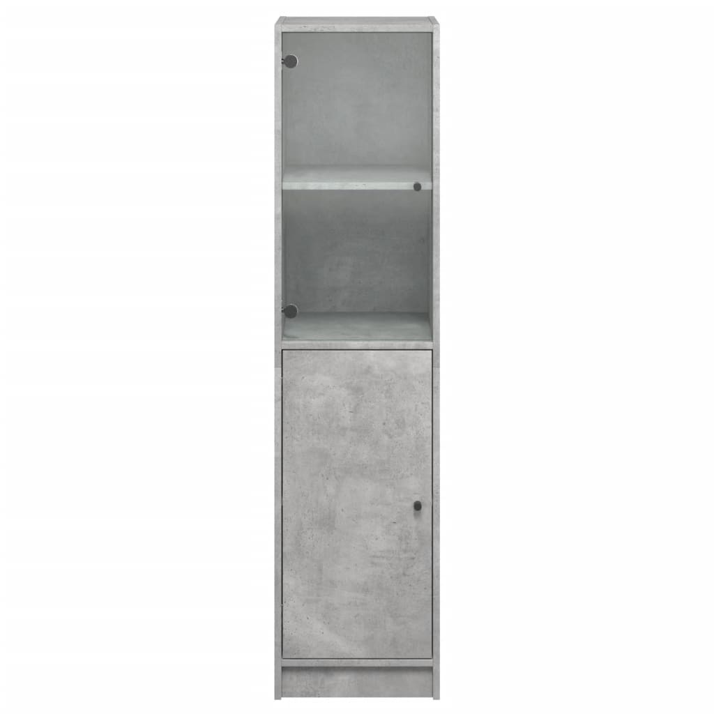 Hoge kast met glazen deur 35x37x142 cm betongrijs