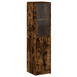 Hoge kast met glazen deur 35x37x142 cm gerookt eikenkleurig