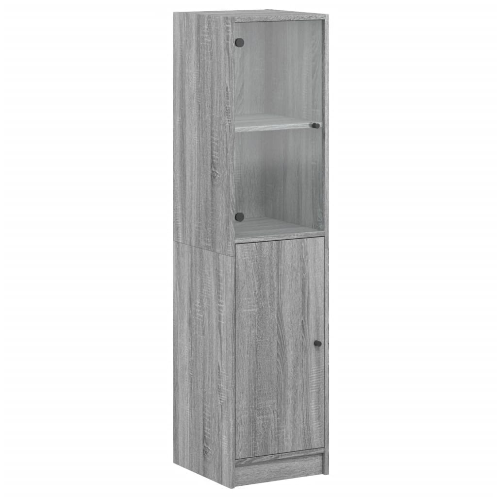 Hoge kast met glazen deur 35x37x142 cm grijs sonoma eikenkleur