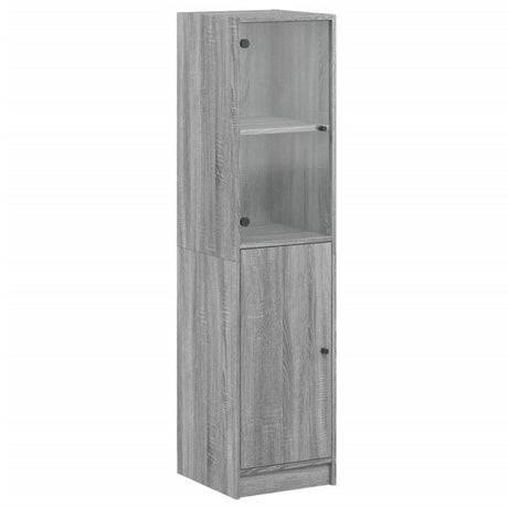 Hoge kast met glazen deur 35x37x142 cm grijs sonoma eikenkleur