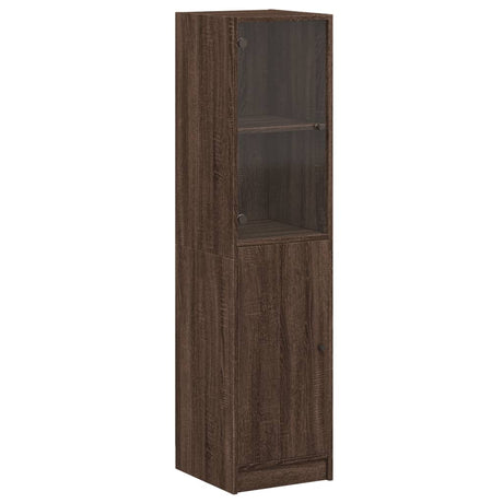 Hoge kast met glazen deur 35x37x142 cm bruin eikenkleur