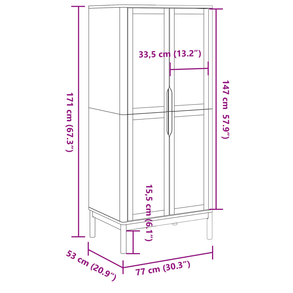 Kledingkast FLORO 77x53x171 cm massief grenenhout wit - AllerleiShop