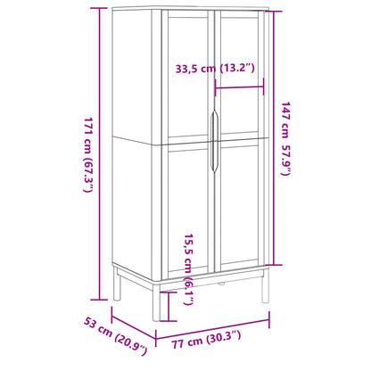 Kledingkast FLORO 77x53x171 cm massief grenenhout wit - AllerleiShop