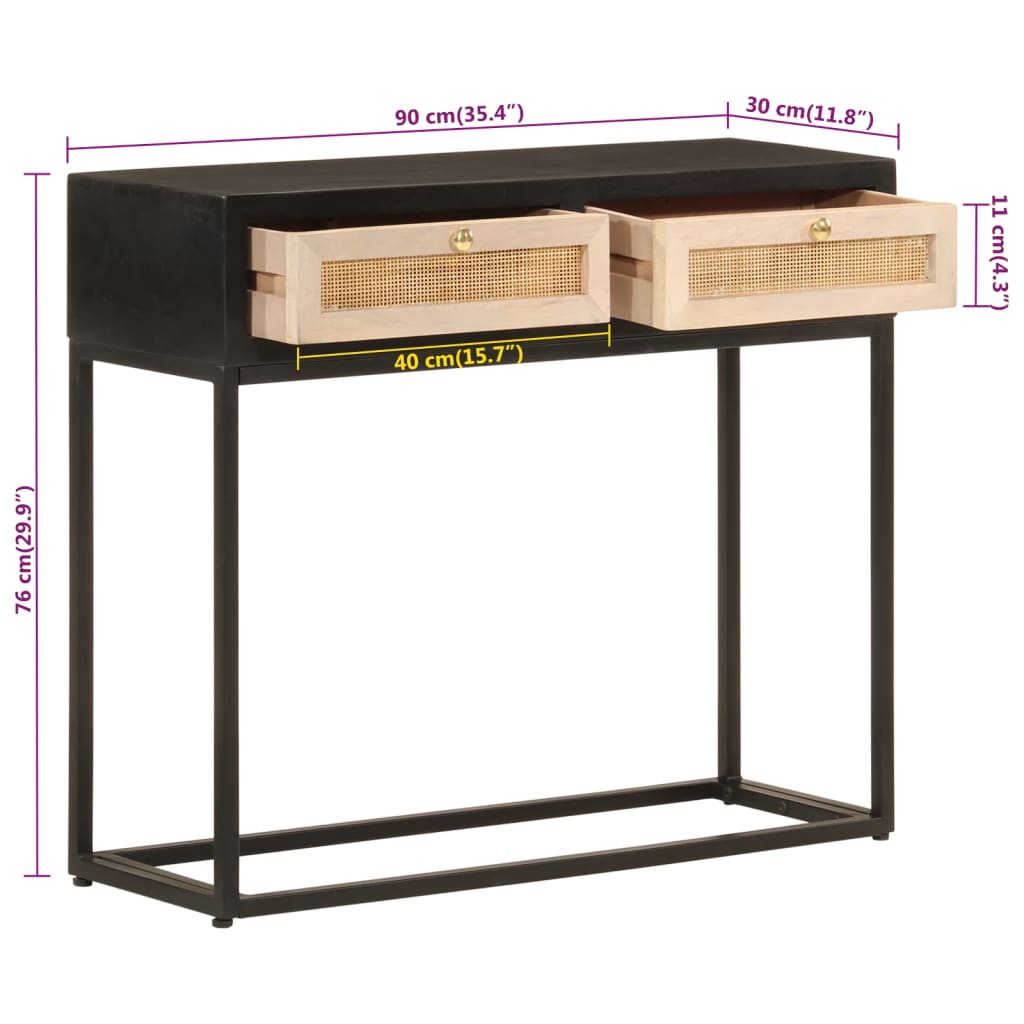 Wandtafel 90x30x76 cm massief mangohout en ijzer zwart - AllerleiShop