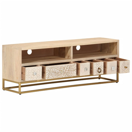 Tv-meubel 110x30x40 cm massief ruw mangohout en ijzer - AllerleiShop