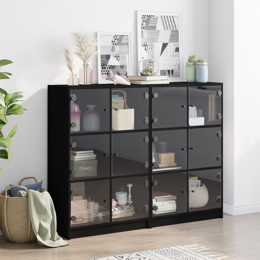 Boekenkast met deuren 136x37x109 cm bewerkt hout zwart - AllerleiShop