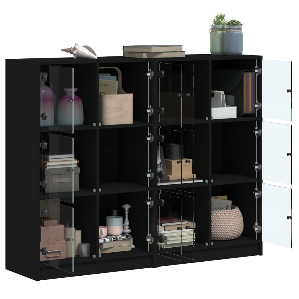 Boekenkast met deuren 136x37x109 cm bewerkt hout zwart - AllerleiShop