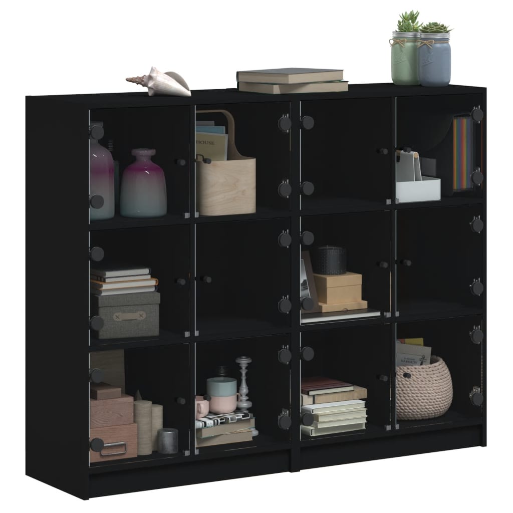 Boekenkast met deuren 136x37x109 cm bewerkt hout zwart - AllerleiShop