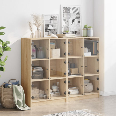 Boekenkast met deuren 136x37x109 cm hout sonoma eikenkleurig - AllerleiShop