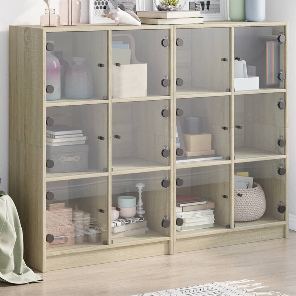 Boekenkast met deuren 136x37x109 cm hout sonoma eikenkleurig - AllerleiShop