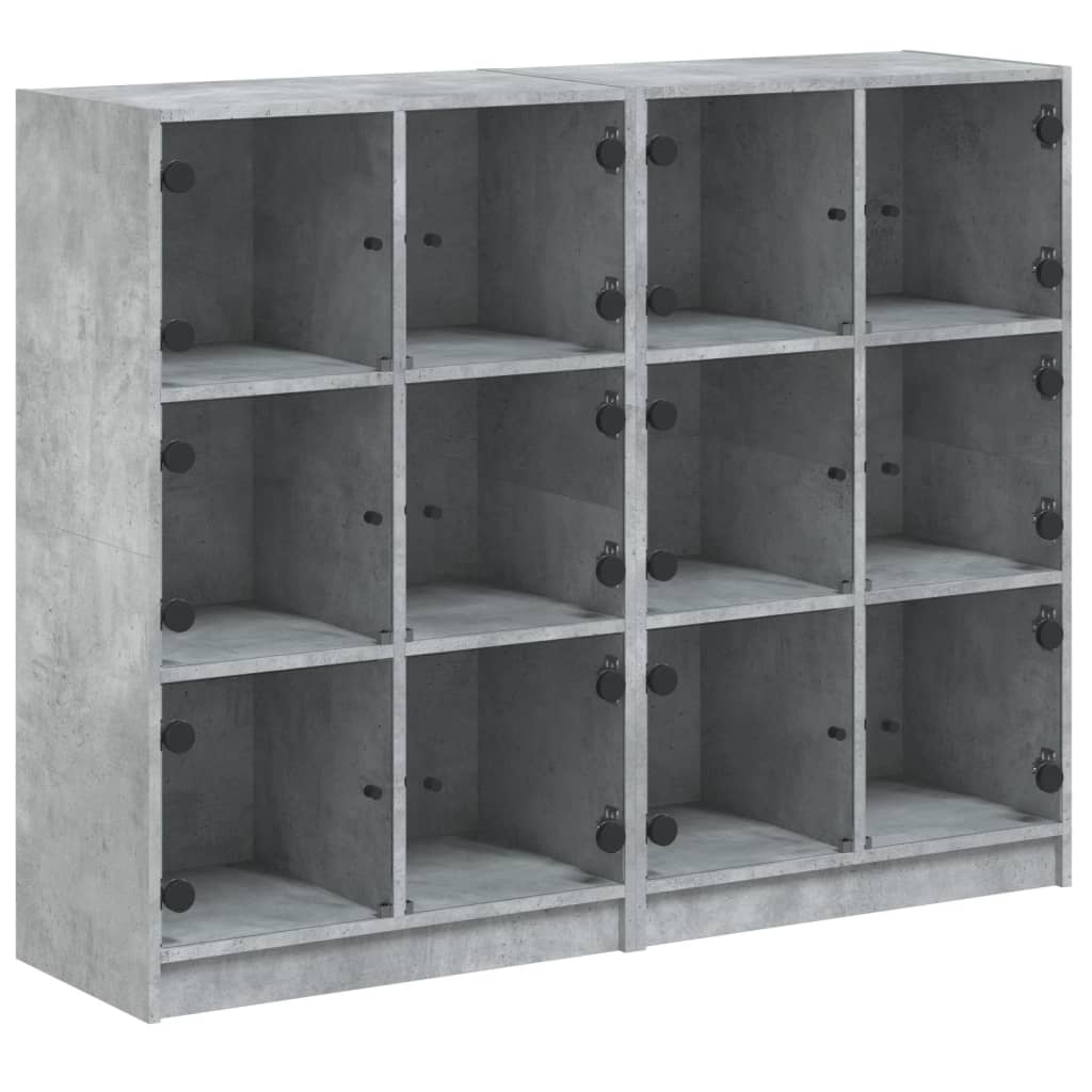 Boekenkast met deuren 136x37x109 cm bewerkt hout betongrijs - AllerleiShop