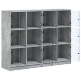 Boekenkast met deuren 136x37x109 cm bewerkt hout betongrijs - AllerleiShop