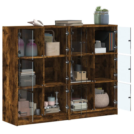 Boekenkast met deuren 136x37x109 cm hout gerookt eikenkleurig - AllerleiShop