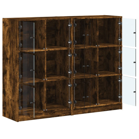 Boekenkast met deuren 136x37x109 cm hout gerookt eikenkleurig - AllerleiShop