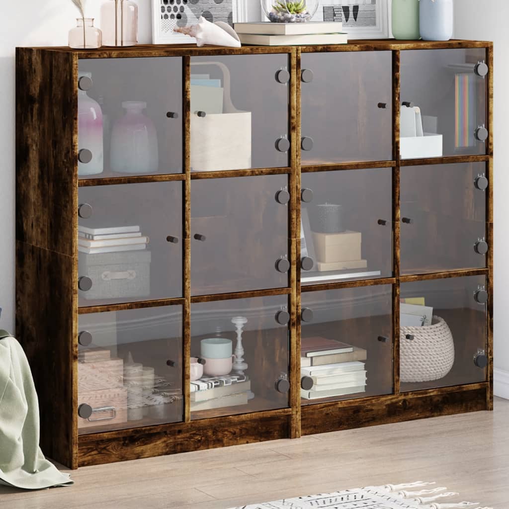 Boekenkast met deuren 136x37x109 cm hout gerookt eikenkleurig - AllerleiShop