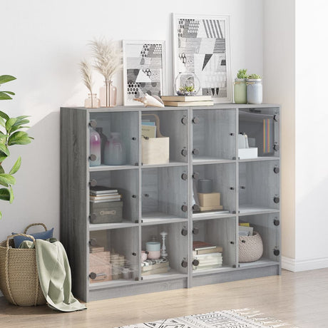 Boekenkast met deuren 136x37x109 cm hout grijs sonoma eiken - AllerleiShop