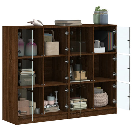 Boekenkast met deuren 136x37x109 cm hout bruin eikenkleur - AllerleiShop