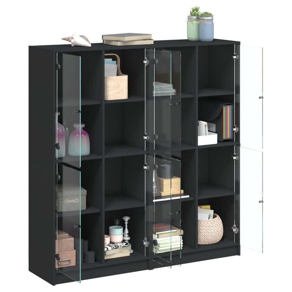 Boekenkast met deuren 136x37x142 cm bewerkt hout zwart - AllerleiShop