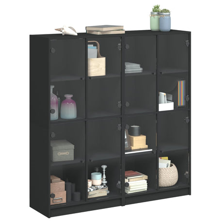 Boekenkast met deuren 136x37x142 cm bewerkt hout zwart - AllerleiShop