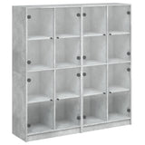 Boekenkast met deuren 136x37x142 cm bewerkt hout betongrijs - AllerleiShop