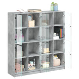 Boekenkast met deuren 136x37x142 cm bewerkt hout betongrijs - AllerleiShop