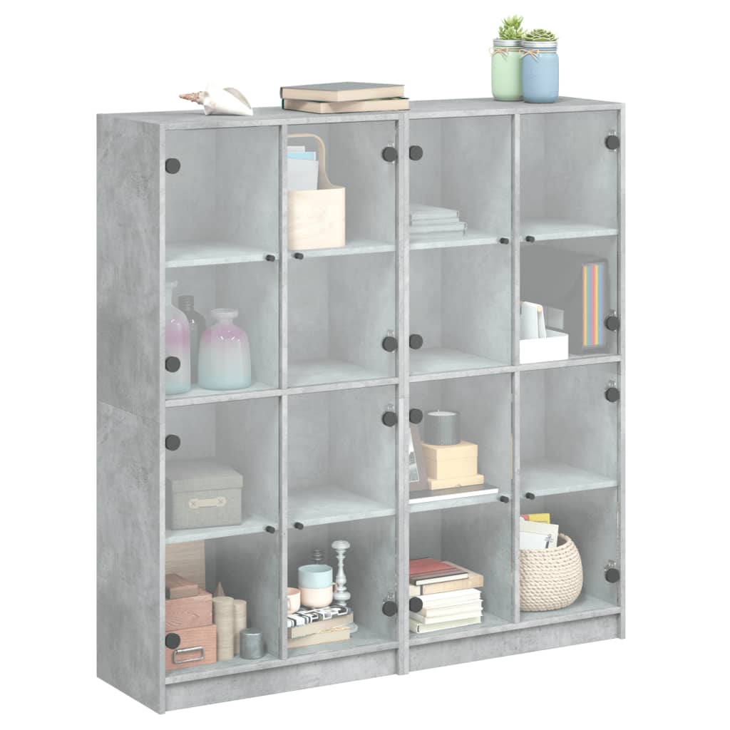 Boekenkast met deuren 136x37x142 cm bewerkt hout betongrijs - AllerleiShop