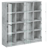 Boekenkast met deuren 136x37x142 cm bewerkt hout betongrijs - AllerleiShop