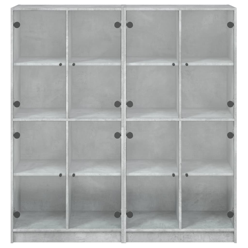 Boekenkast met deuren 136x37x142 cm bewerkt hout betongrijs - AllerleiShop