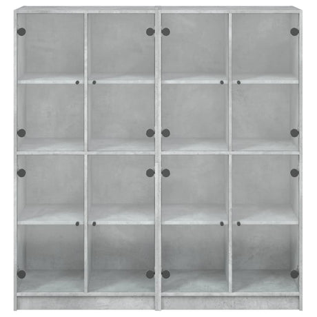 Boekenkast met deuren 136x37x142 cm bewerkt hout betongrijs - AllerleiShop