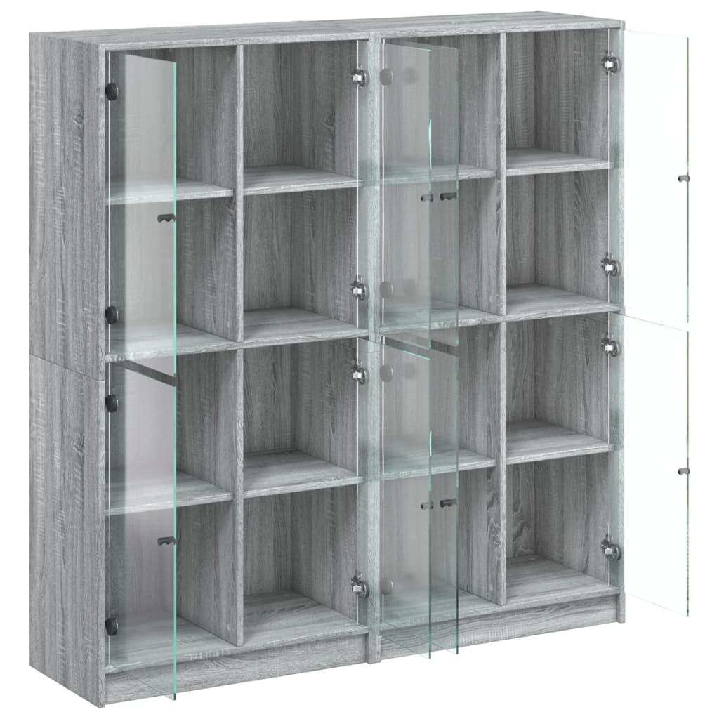 Boekenkast met deuren 136x37x142 cm hout grijs sonoma eiken - AllerleiShop