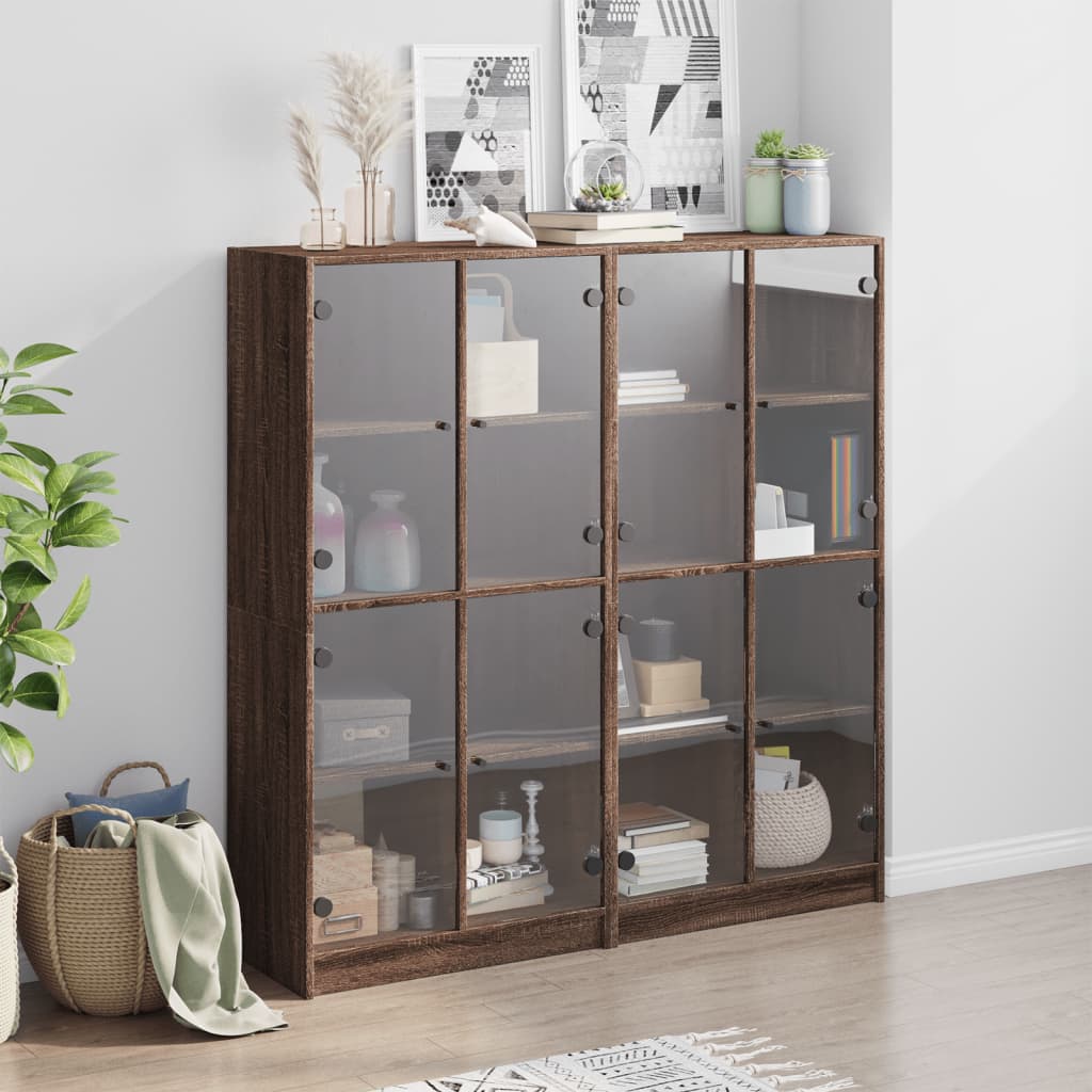 Boekenkast met deuren 136x37x142 cm hout bruin eikenkleur - AllerleiShop