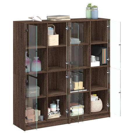 Boekenkast met deuren 136x37x142 cm hout bruin eikenkleur - AllerleiShop