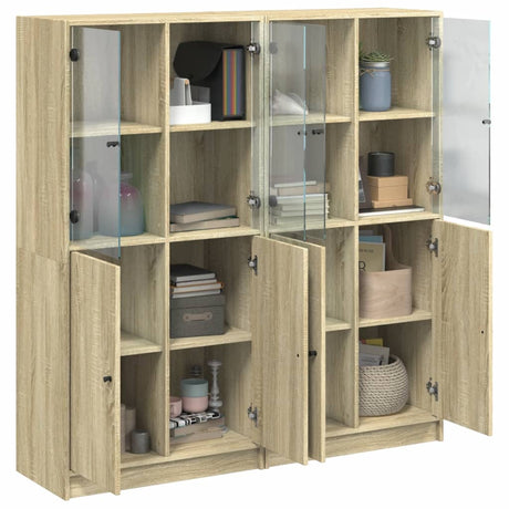 Boekenkast met deuren 136x37x142 cm hout sonoma eikenkleurig - AllerleiShop